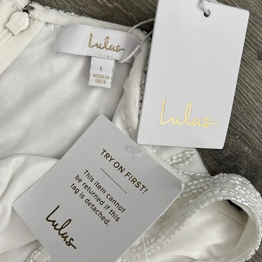 Lulu's White Embellished Square-Neck Wedding Gown - Picture 5 of 12